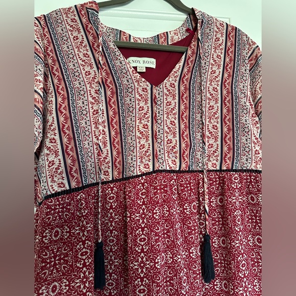 Red Aztec Print Short Sleeve Spring Dress - Picture 3 of 5